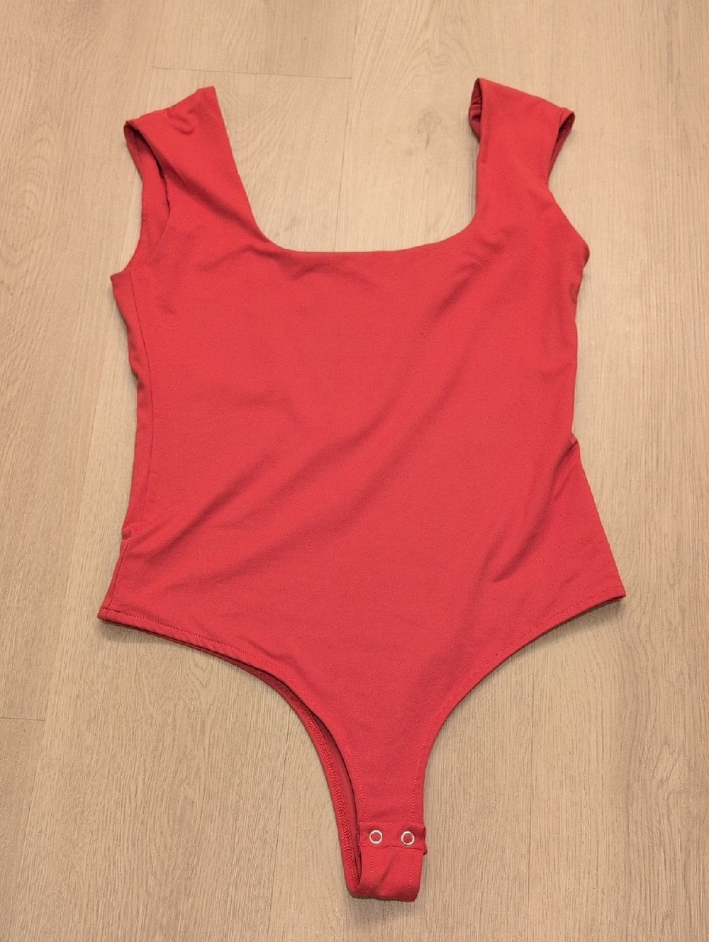 ReoRia L Bright Red Ladies One Piece Bodysuit Snap Super Soft Thong